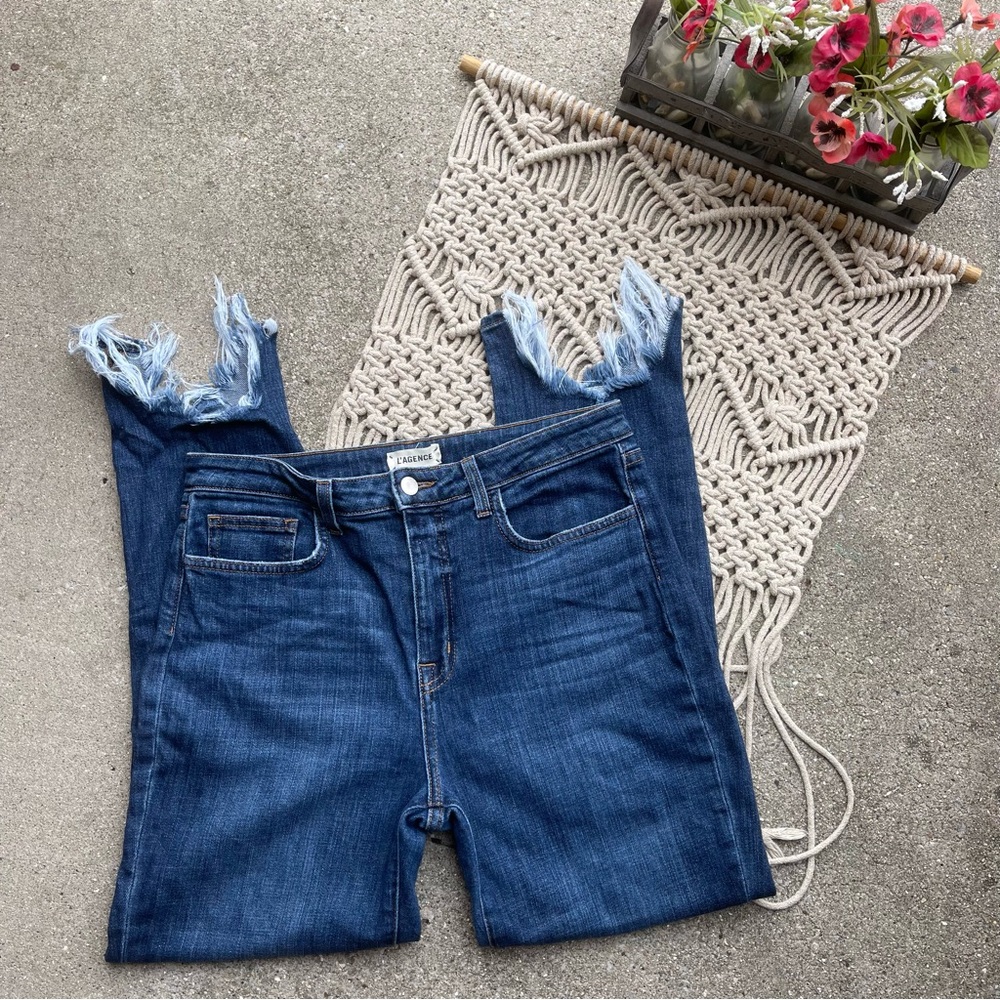 L’agence High Rise Frayed Hem Cropped Jeans Size 30